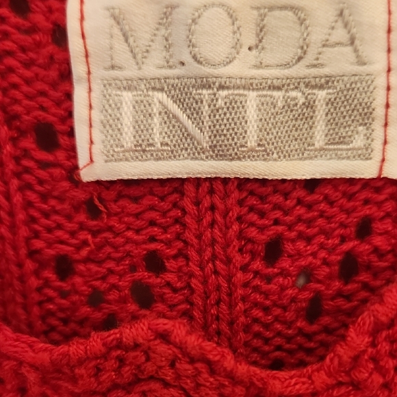 VTG MODA INT'L Red Knit Short Sleeve Scalloped Neckline Midi Dress Size S - Picture 2 of 15